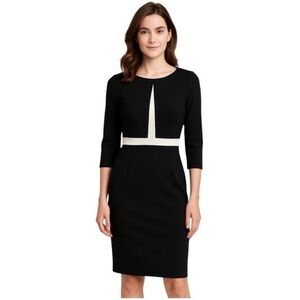 comma, Boat Neck 3/4 Sleeve Black Knee Length Sheath Dress size 34 (US 4)